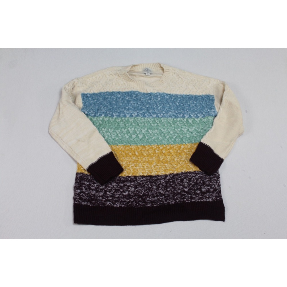 St. John's Bay Sweater Women Medium Beige Colorblock Cable Knit Pullover